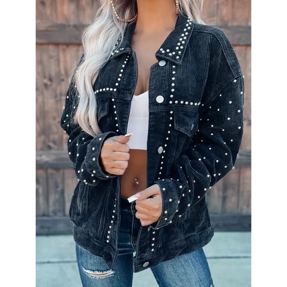 Jackets & Blazers - Black Studded Collared Button Down Jacket – Edgy Western Cowgirl Style